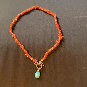 JAS Vintage Coral Necklace with Turquoise Howlite Pendant